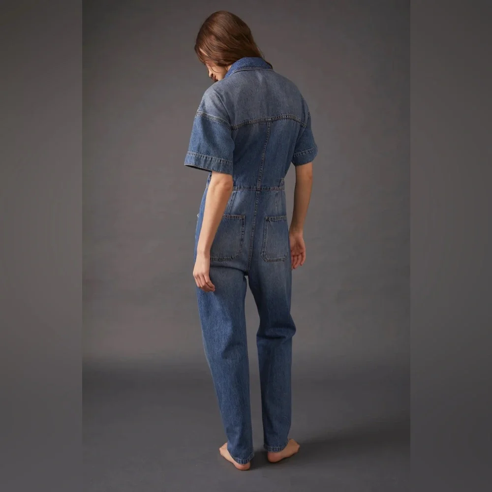 Free People We The Free Marci Denim Jumpsuit in High Noon Size Small - Picture 4 of 15